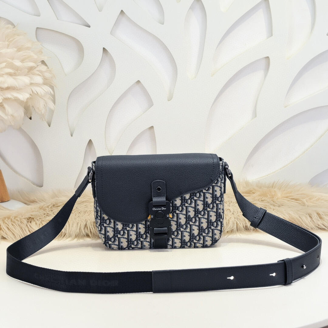 Christian Dior Black Oblique Saddle-Flap Crossbody Bag