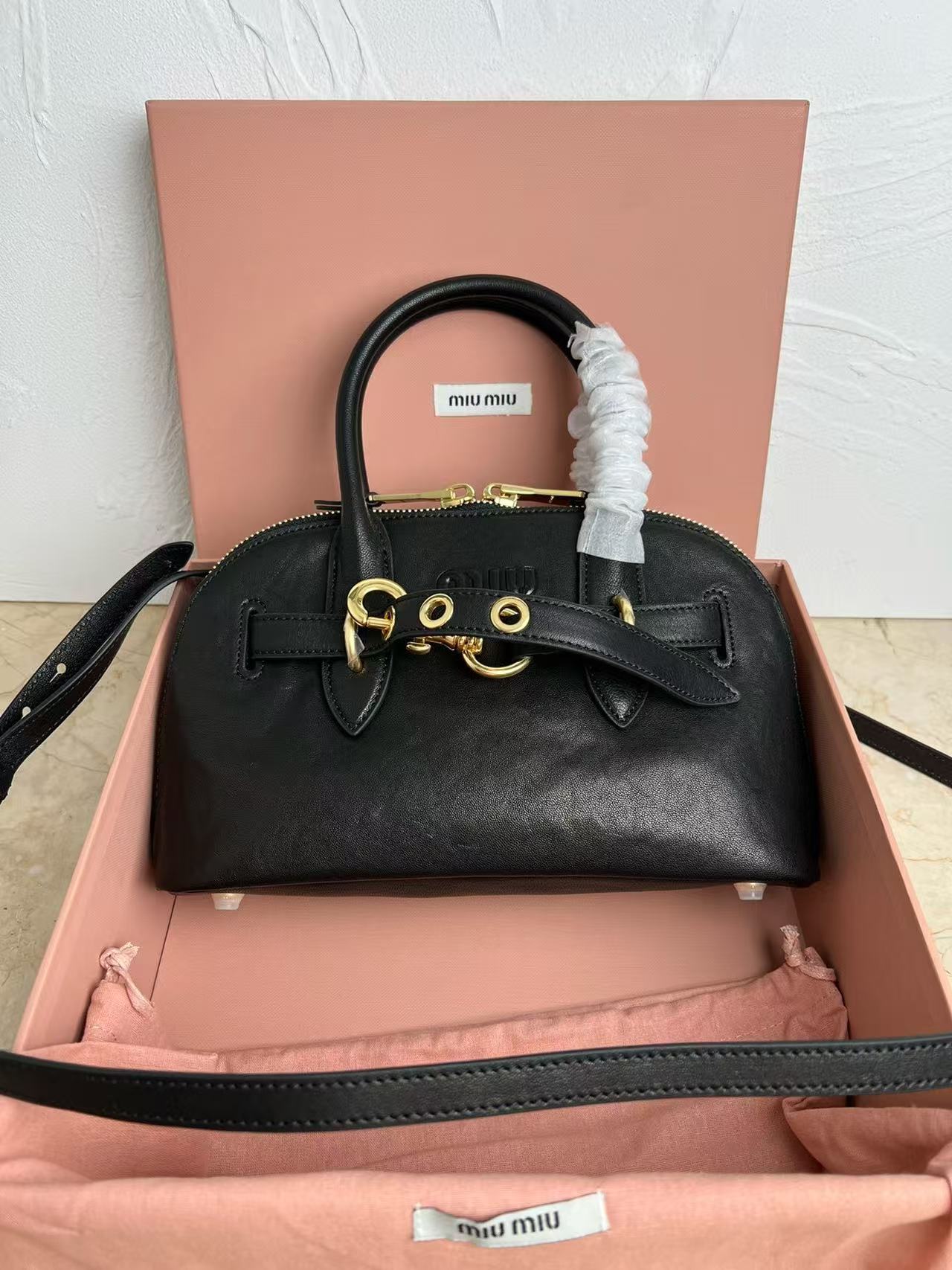 Miu Miu Black Belt-Detail Top-Handle Bag