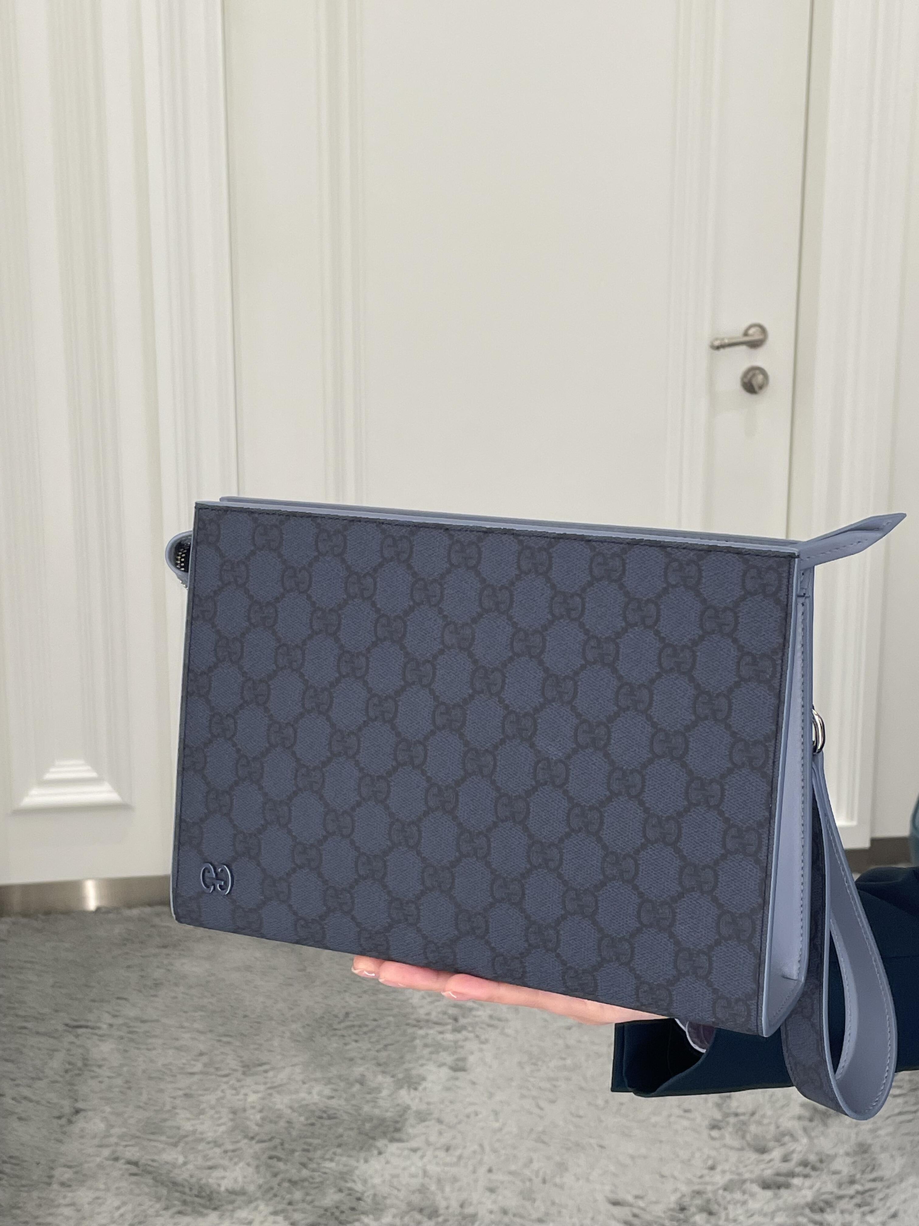 Blue-Gray GG Monogram Wristlet Clutch