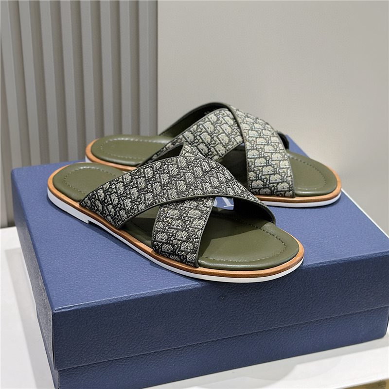 Gray Monogram Cross-Strap Slide Sandals