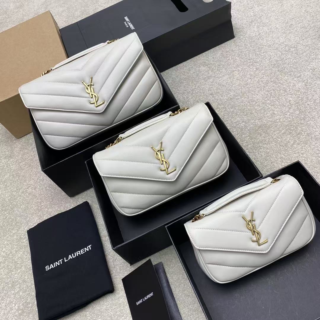 Saint Laurent Chevron Flap Shoulder Bag - White