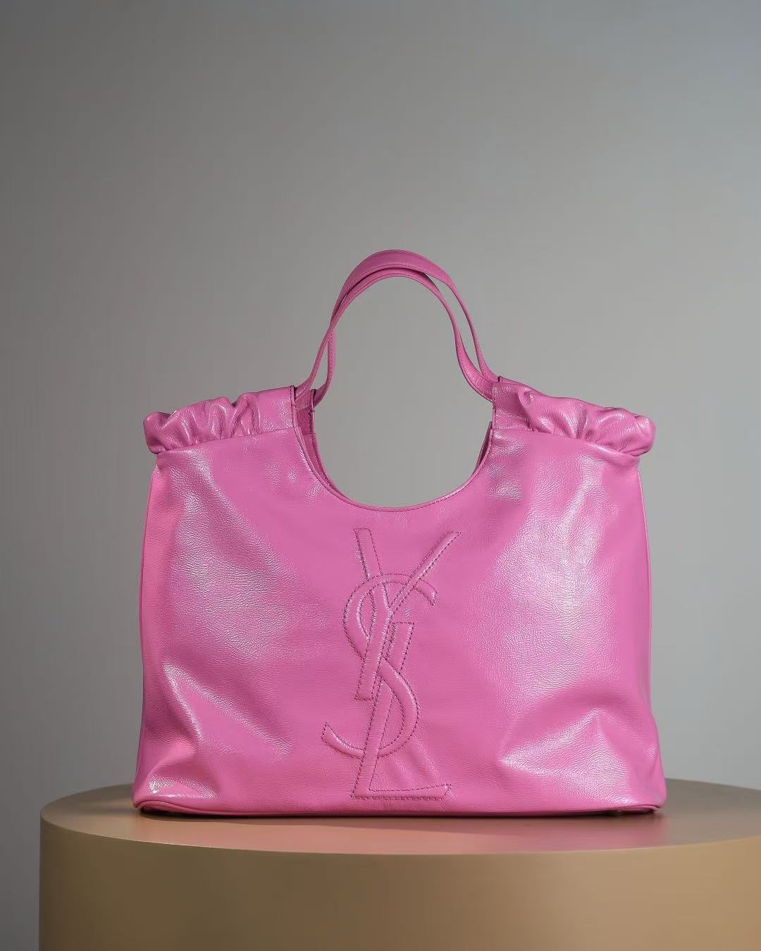 YSL-Style Ruched Tote Bag - Pink