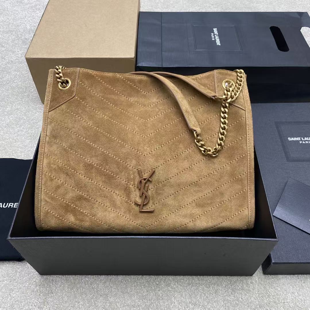 Saint Laurent Chevron Suede Tote Bag - Tan