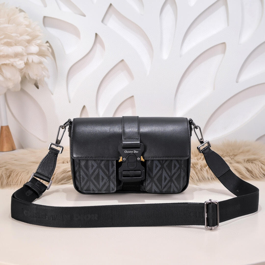 DIOR Black Geometric Flap Crossbody Bag