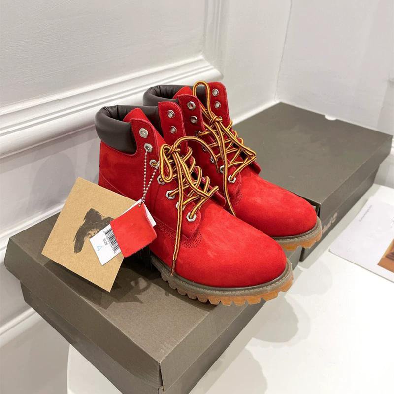 Red Lace-Up Work Boots