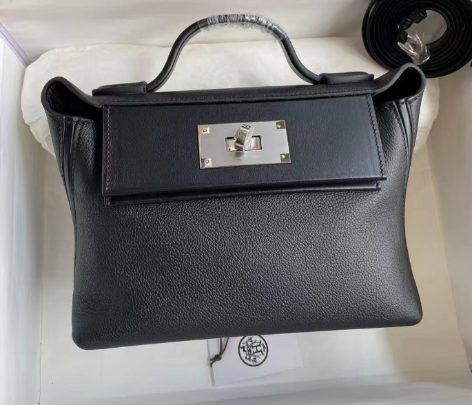 Structured Turn-Lock Top-Handle Handbag
