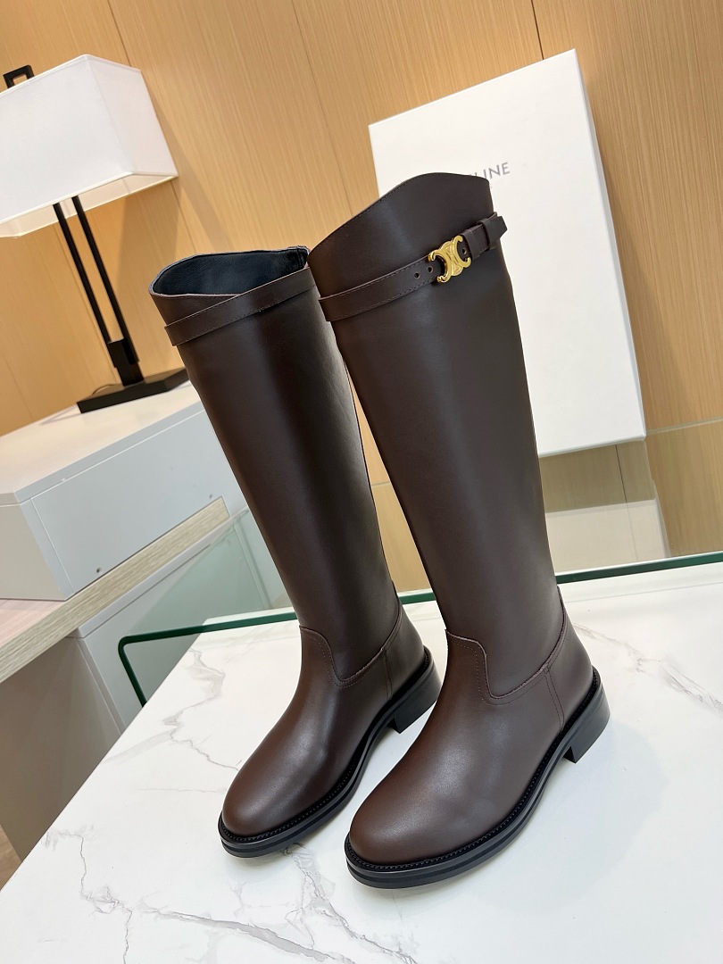 Brown Buckle Knee-High Riding Boots