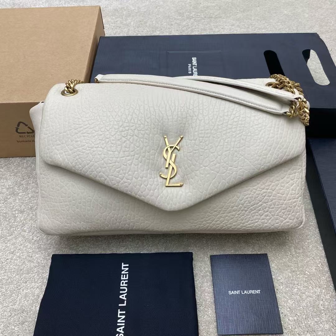 Saint Laurent-Style Envelope Shoulder Bag - Ivory