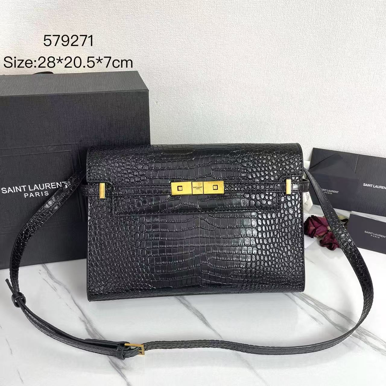 579271 Crocodile-Embossed Shoulder Bag