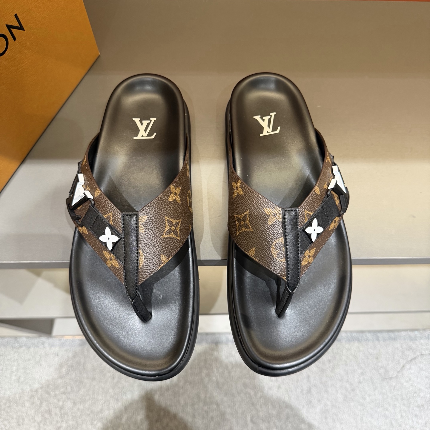 LV Brown Monogram Thong Sandals