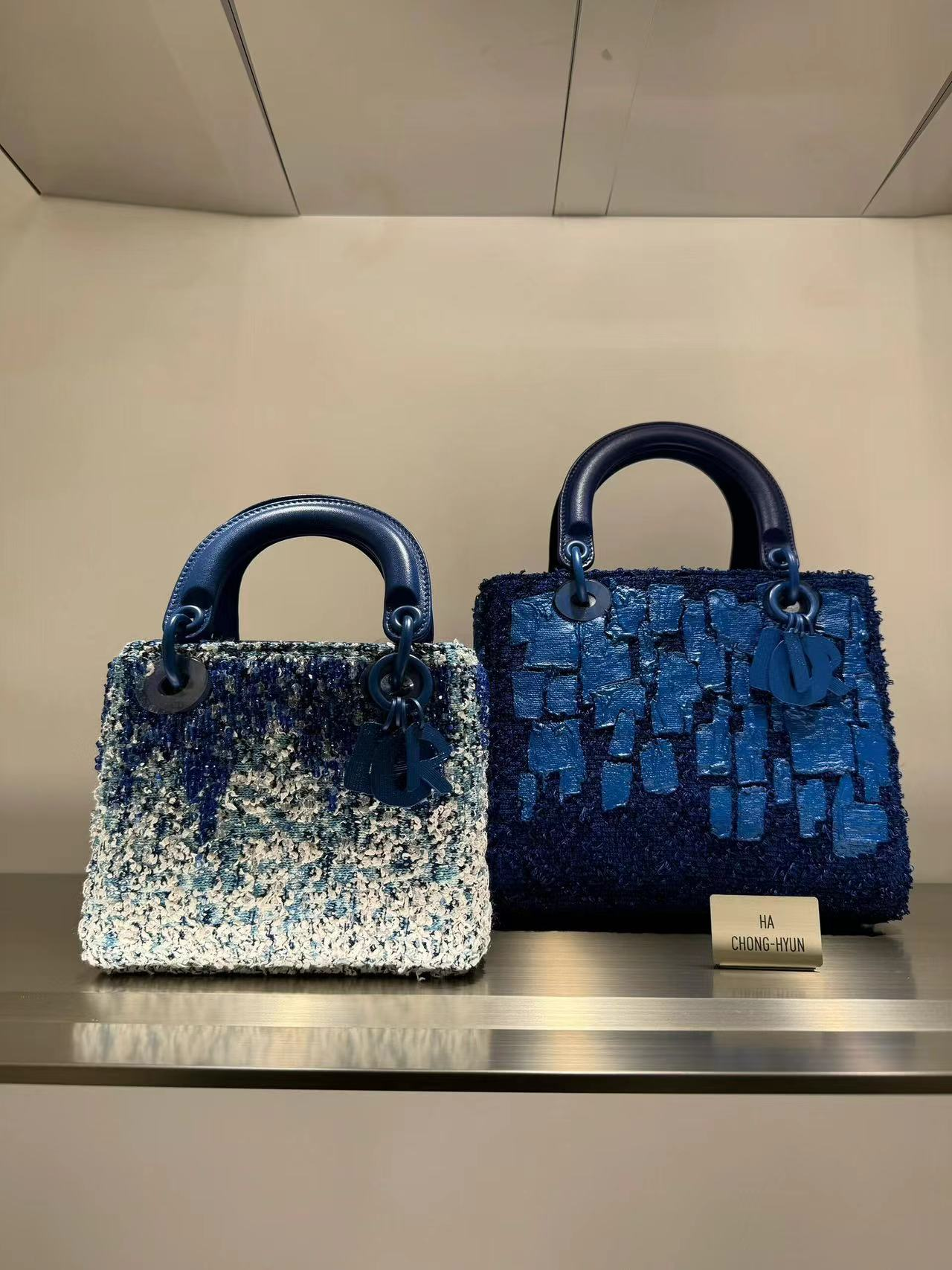 Navy Textured Top-Handle Bag