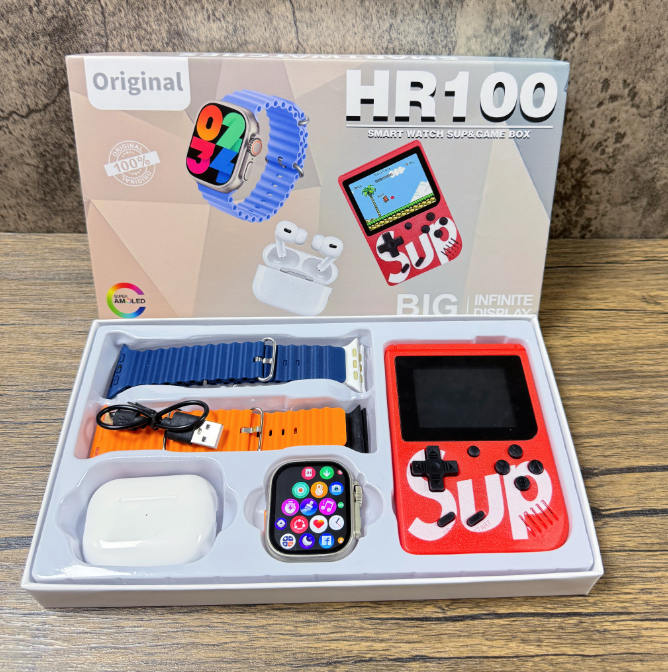 HR100 Smartwatch, Earbuds and Handheld Game Console Set