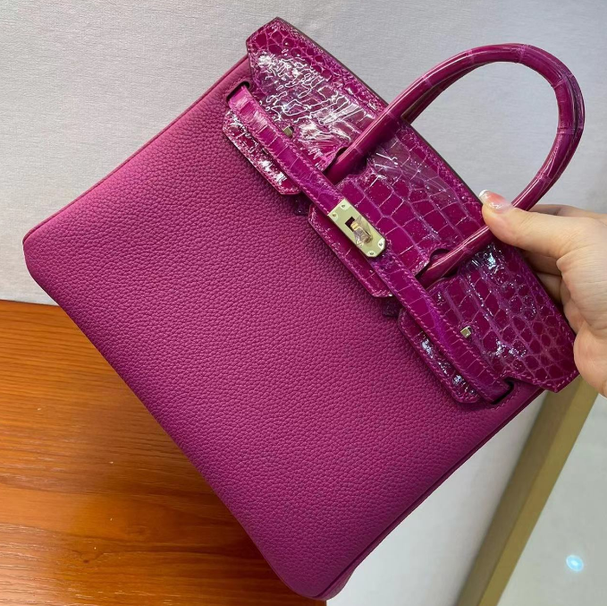 Crocodile-Trim Structured Top-Handle Handbag