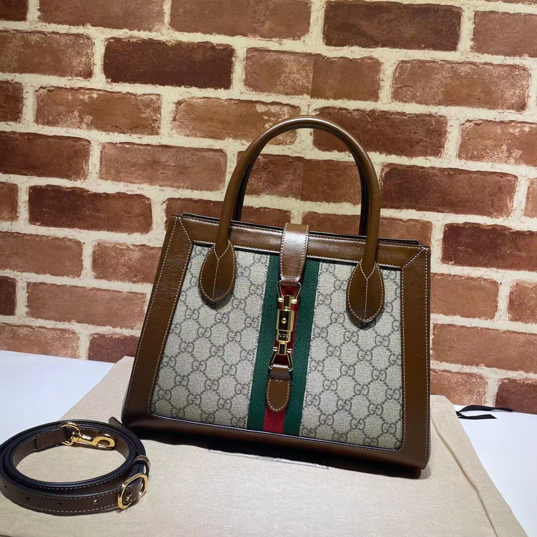 Beige Monogram Stripe Top-Handle Handbag