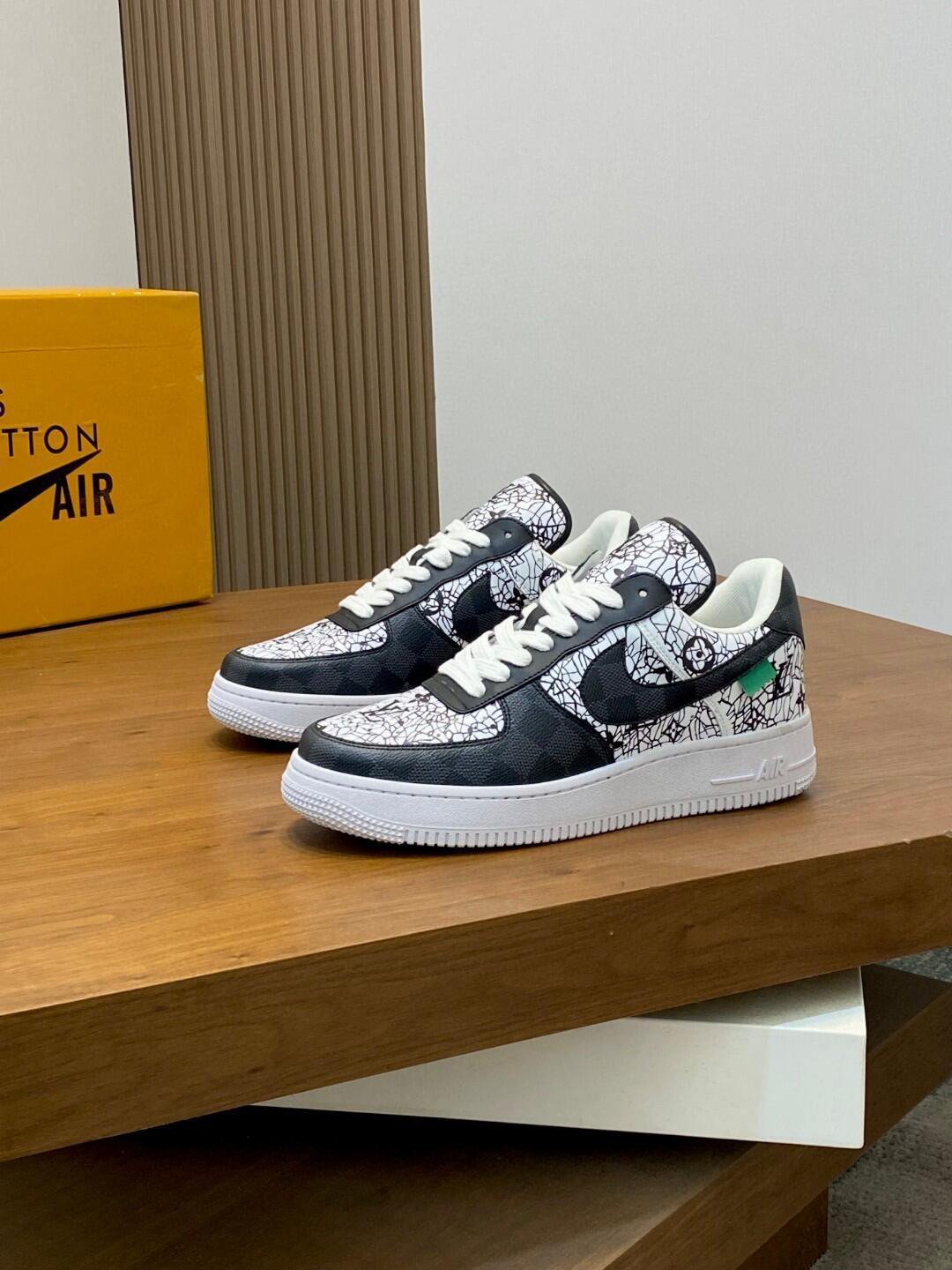 Louis Vuitton x Nike Air Force 1 Black and White Graphic Sneakers