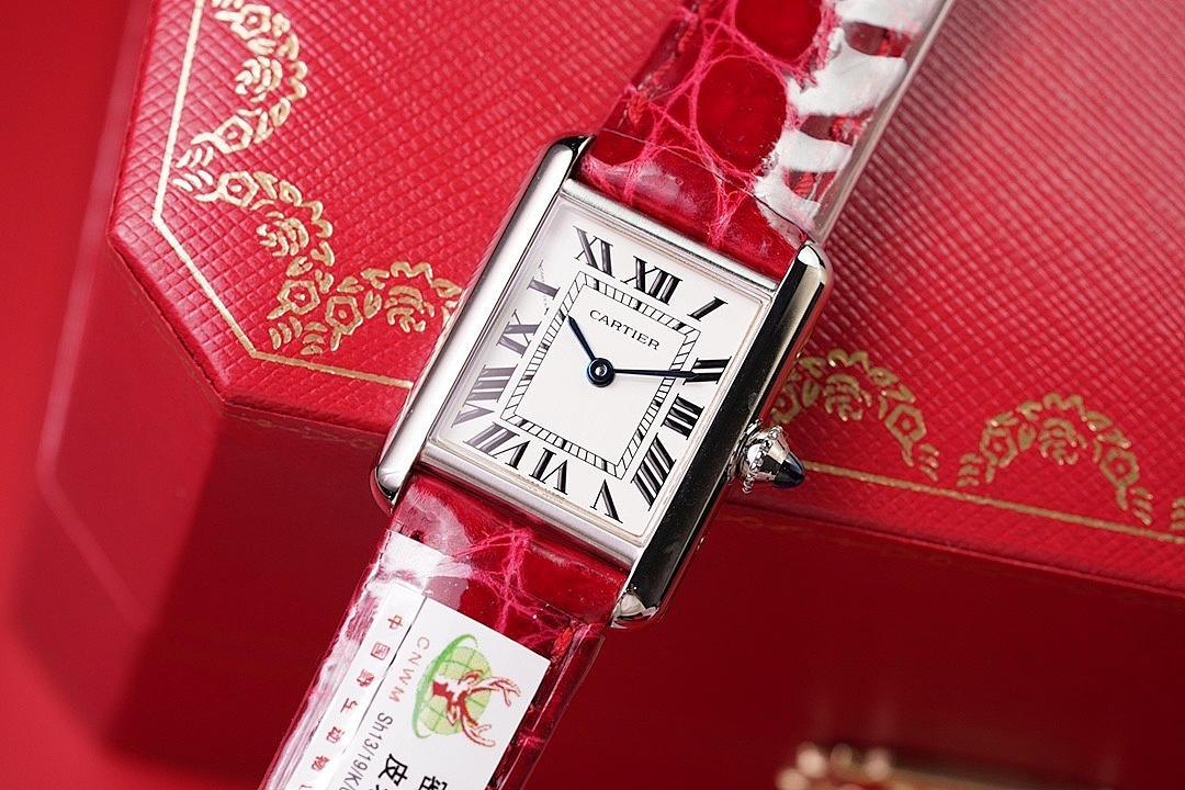 Cartier Rectangular Leather Strap Watch
