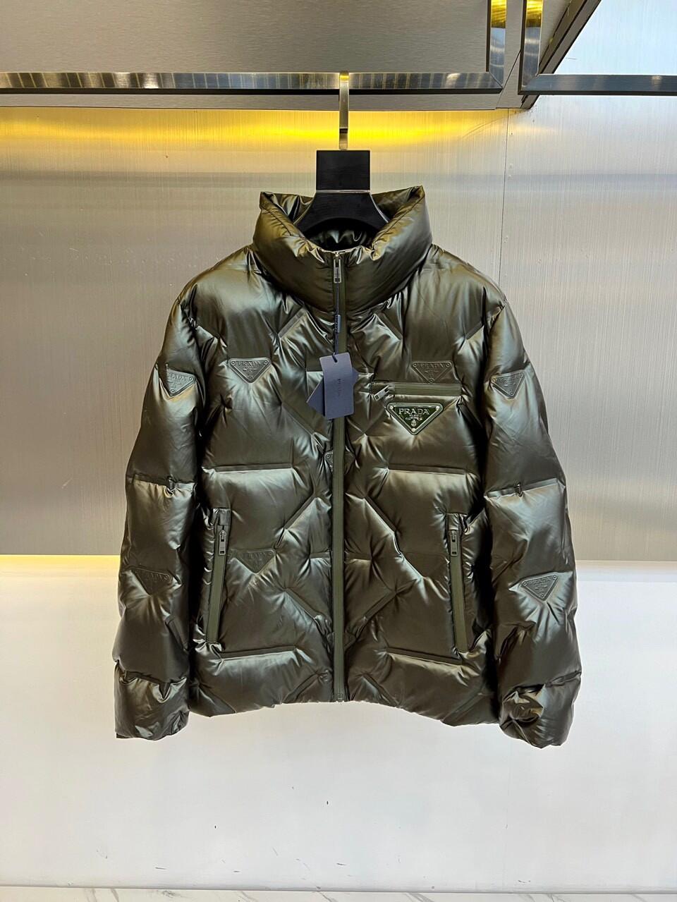 PRADA Dark Olive Triangle-Patch Down Jacket
