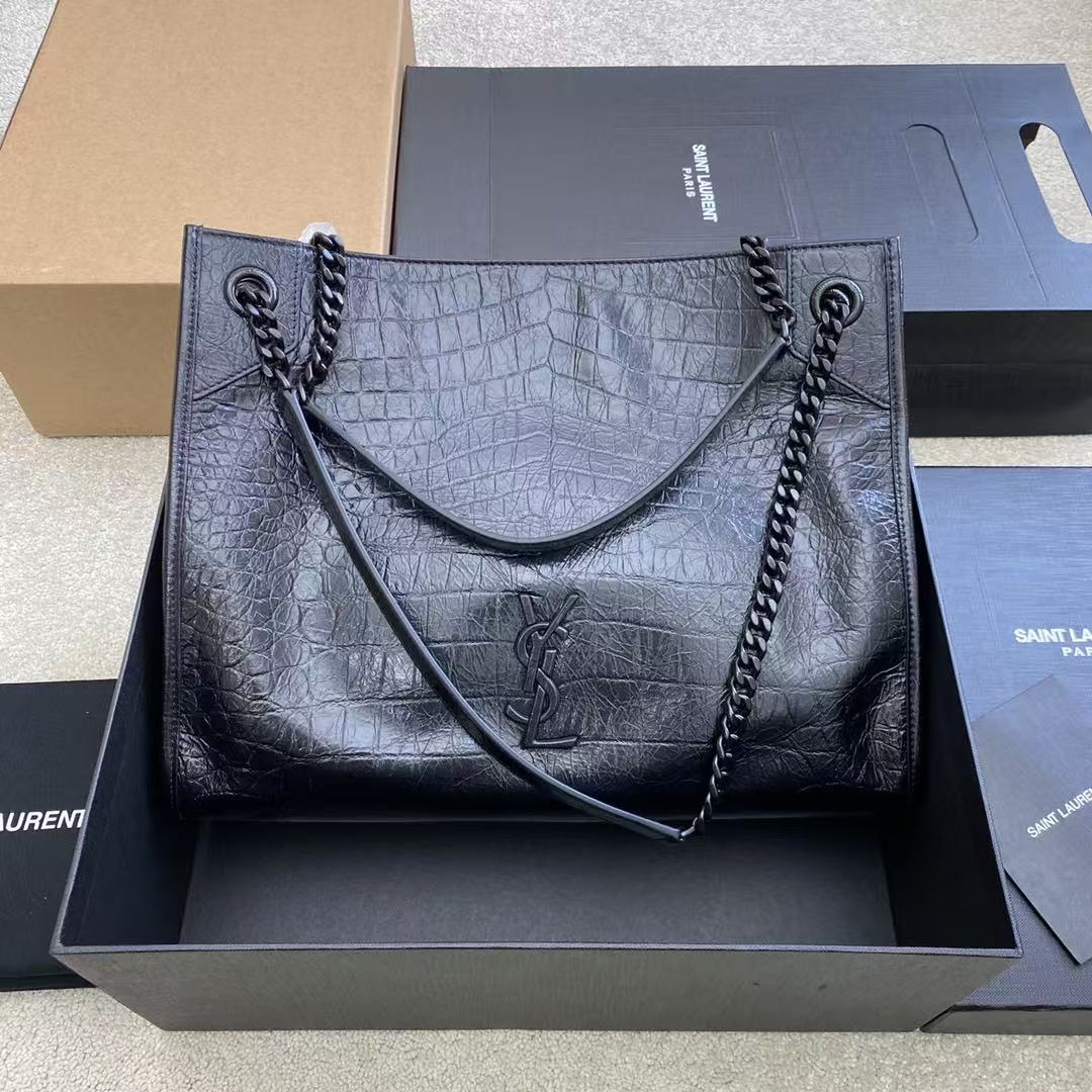 Saint Laurent Croc-Embossed Tote Bag - Black