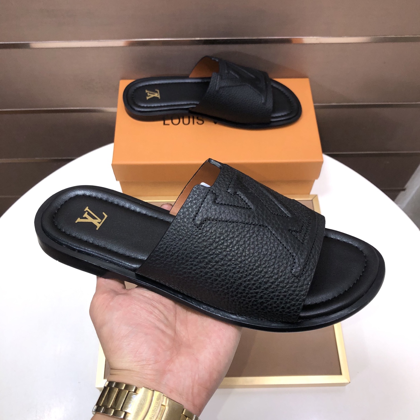 Louis Vuitton Black Monogram Slide Sandals