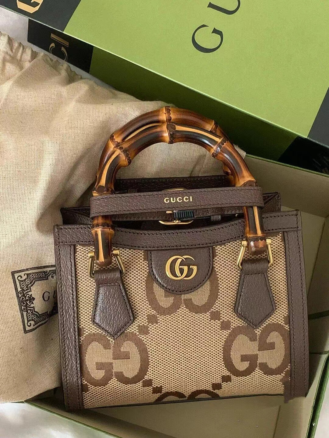 GUCCI Jumbo GG Bamboo Handle Mini Tote Bag