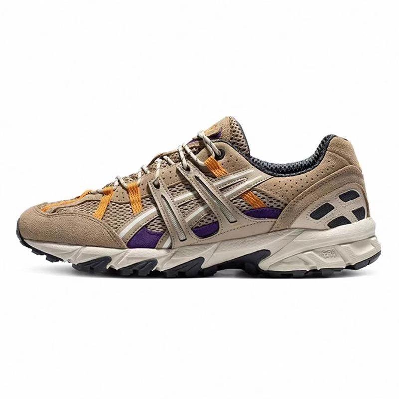 Beige Running Shoes with Purple and Orange Accents
