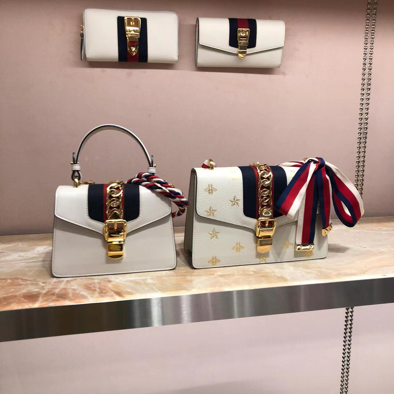 White Web-Stripe Flap Wallet
