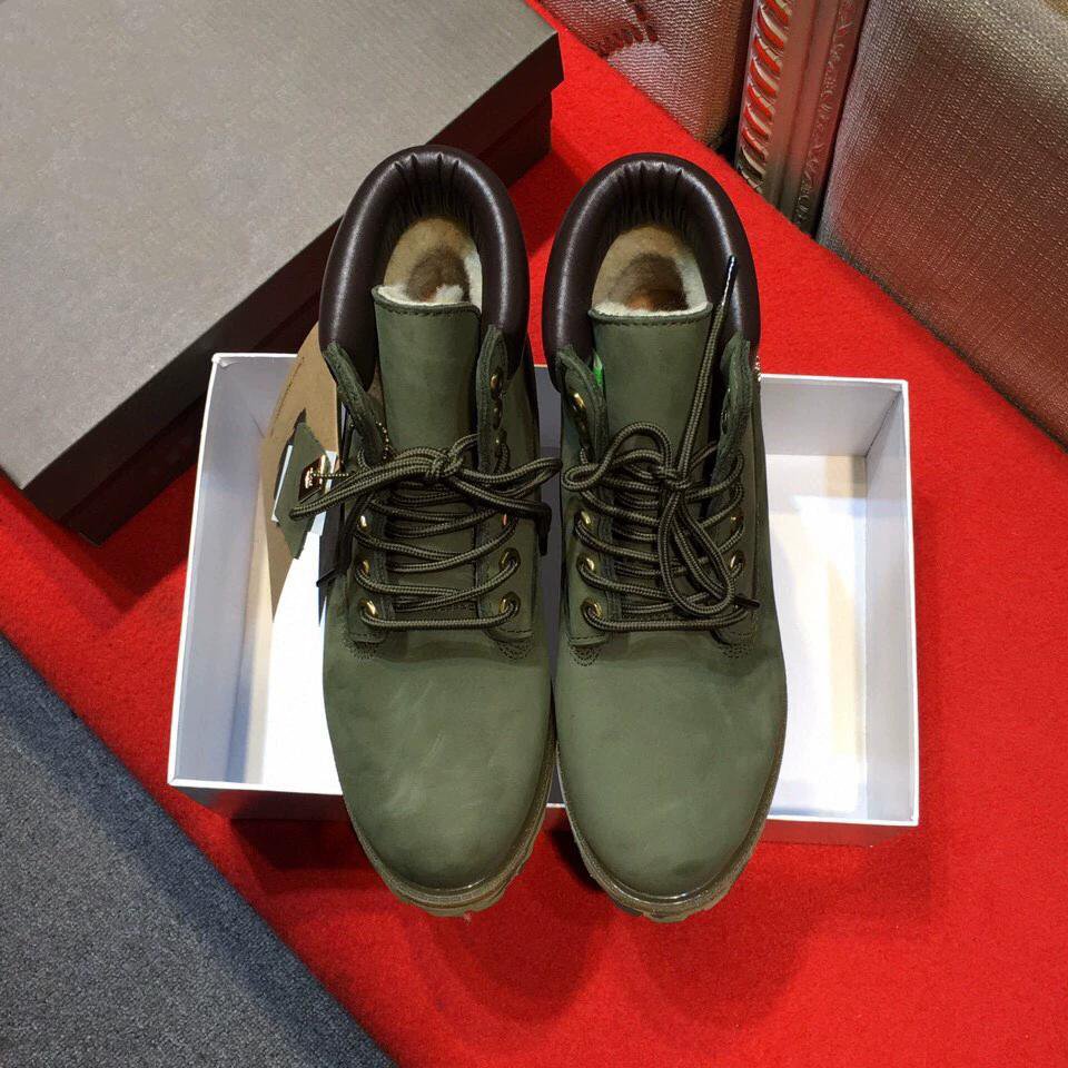Olive Fleece-Lined Lace-Up Boots