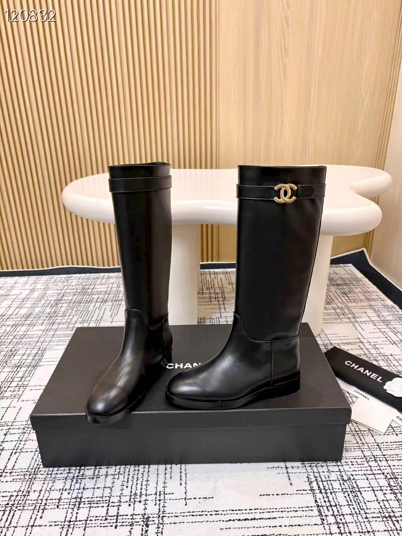 Chanel Black Knee-High Leather Boots