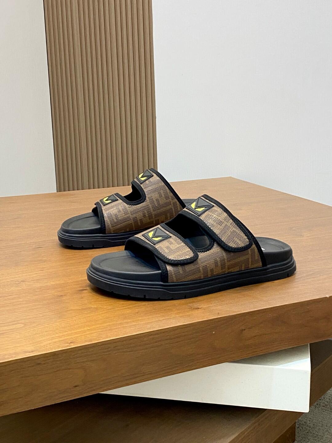 Brown Monogram Double-Strap Slide Sandals