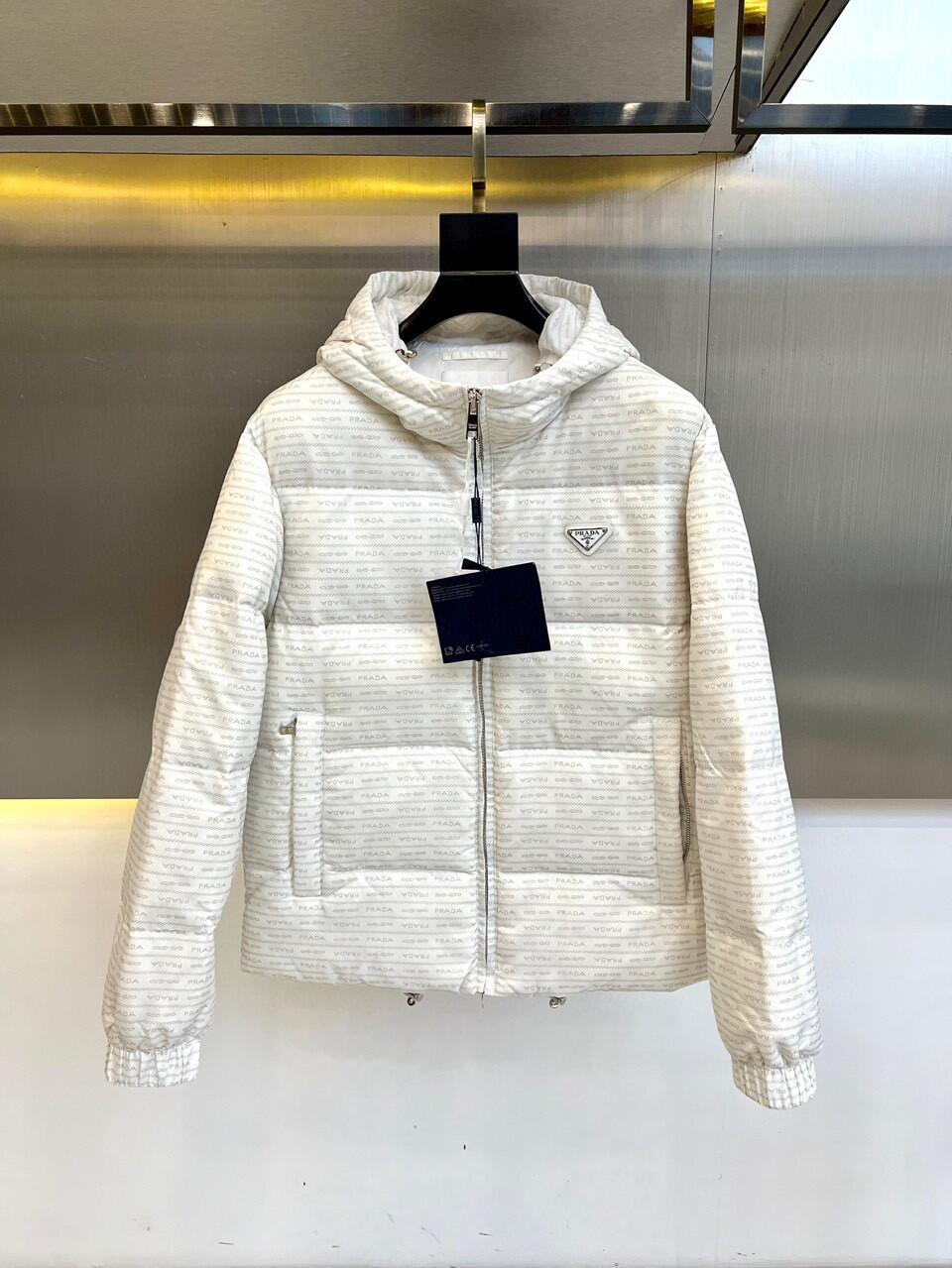 White Monogram Hooded Down Jacket