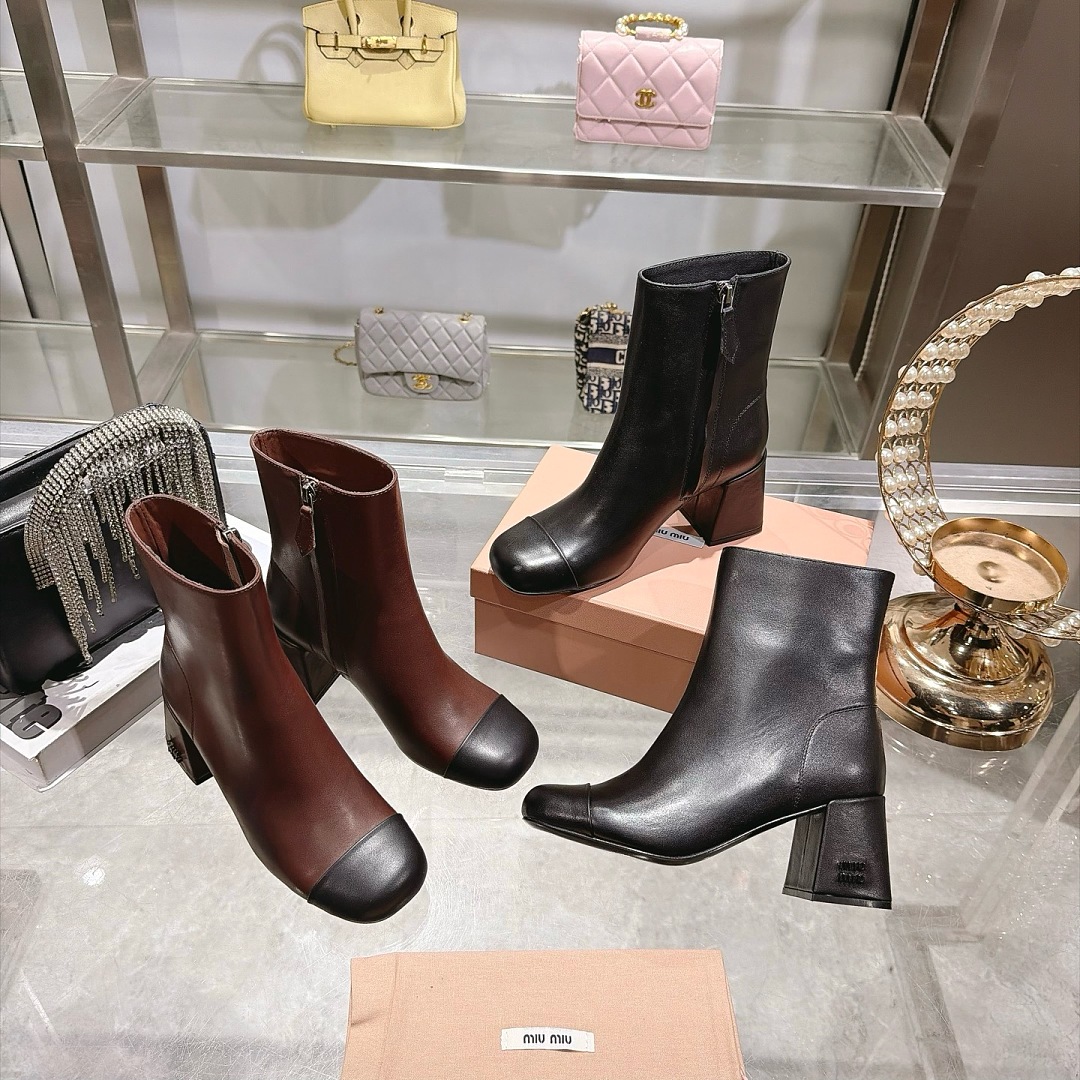 Two-Tone Leather Ankle Boots