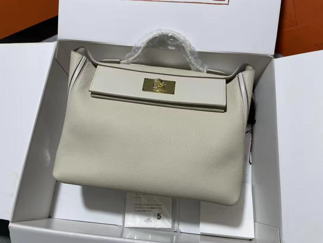 Ivory Grained Top-Handle Handbag