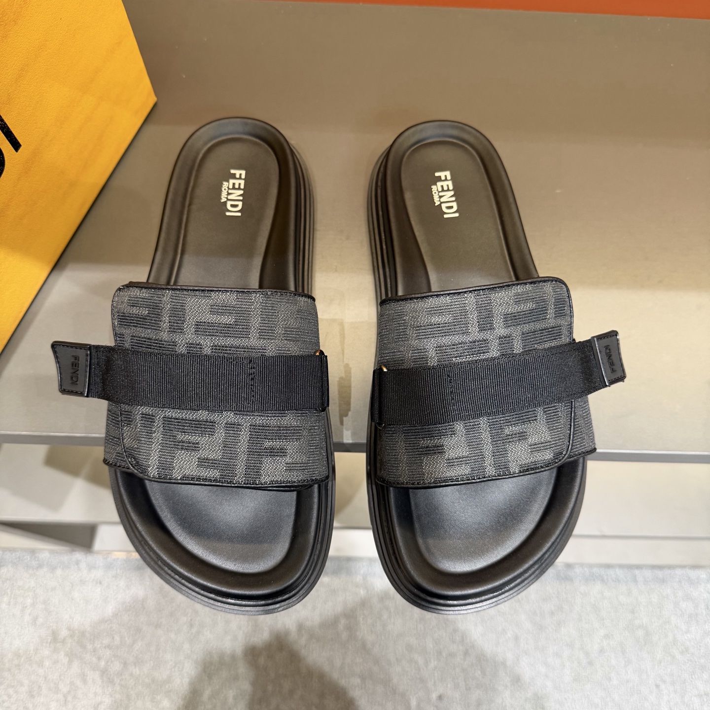 FENDI Monogram Strap Slide Sandals