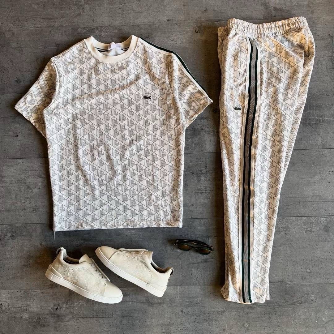 Cream Geometric Print T-Shirt and Pants Set