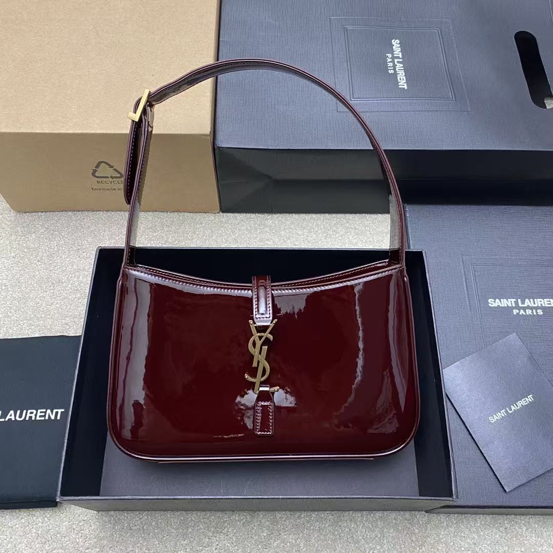 Saint Laurent Burgundy Patent Shoulder Bag