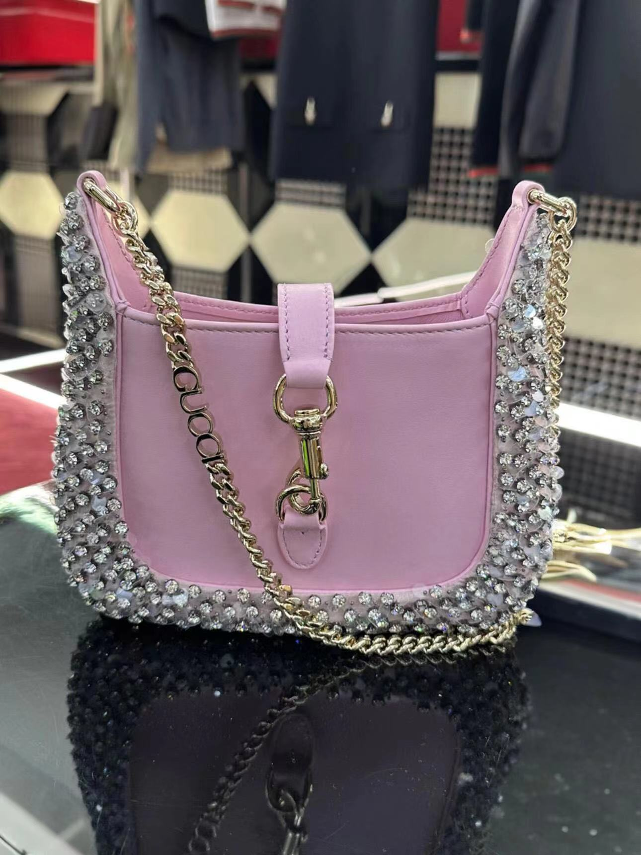 Pink Crystal-Embellished Mini Shoulder Bag