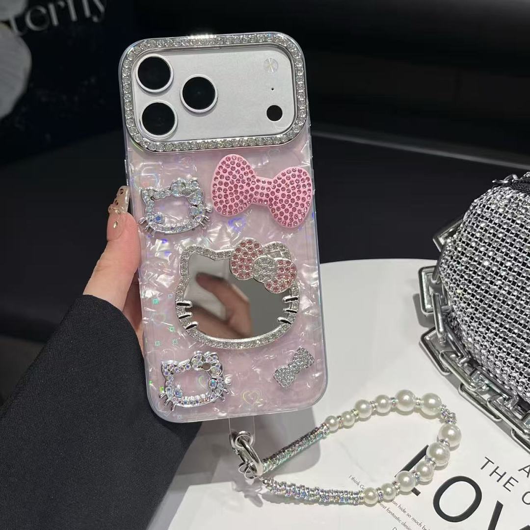 Rhinestone Cat Mirror Phone Case