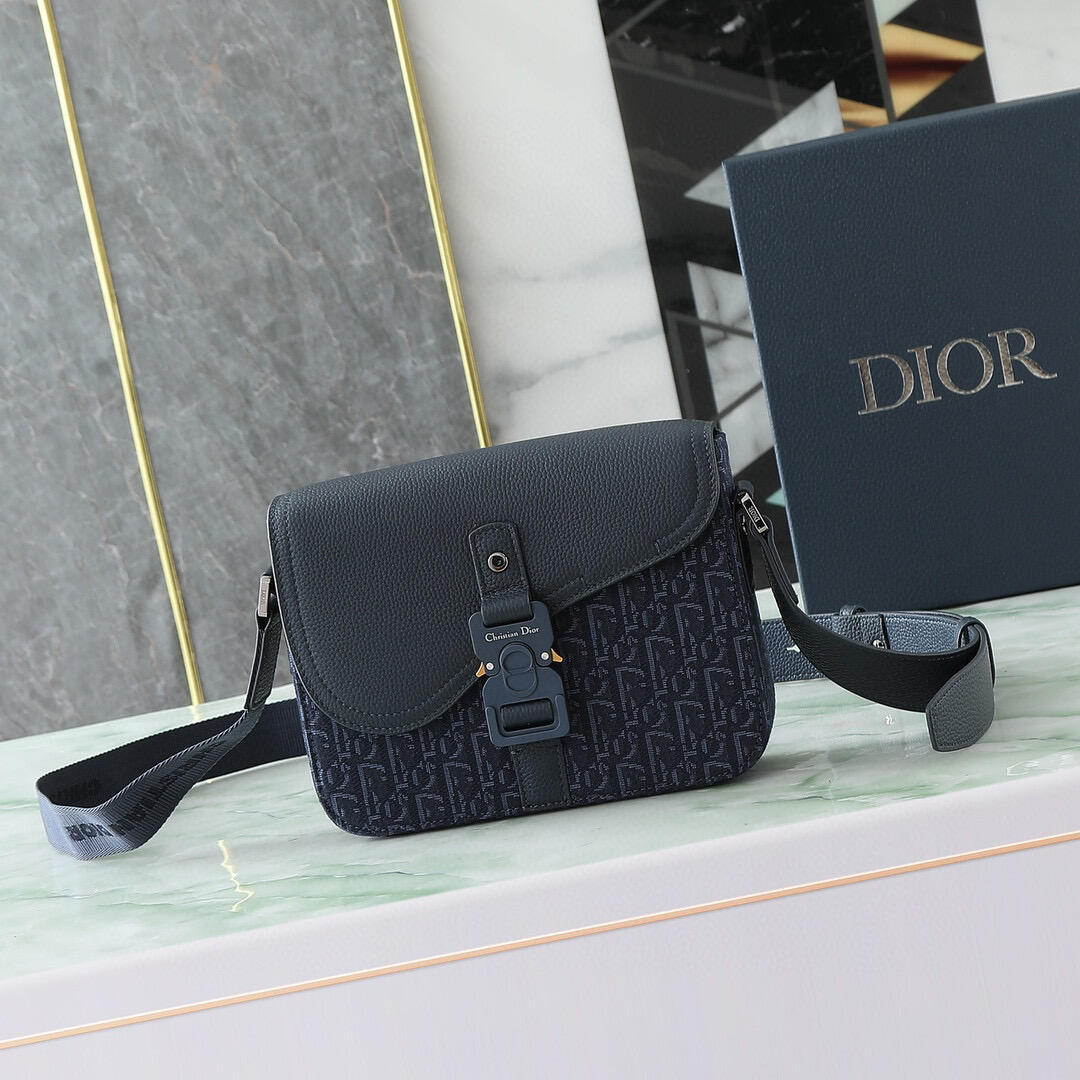 DIOR Black Oblique Flap Crossbody Bag
