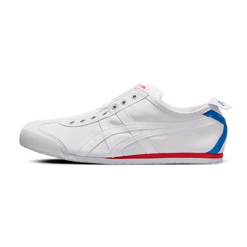 Low-Top Casual Sneakers - White with Blue and Red Accents