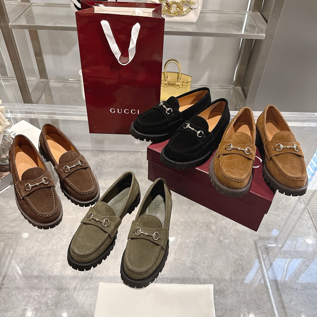 Gucci Suede Horsebit Lug Loafers