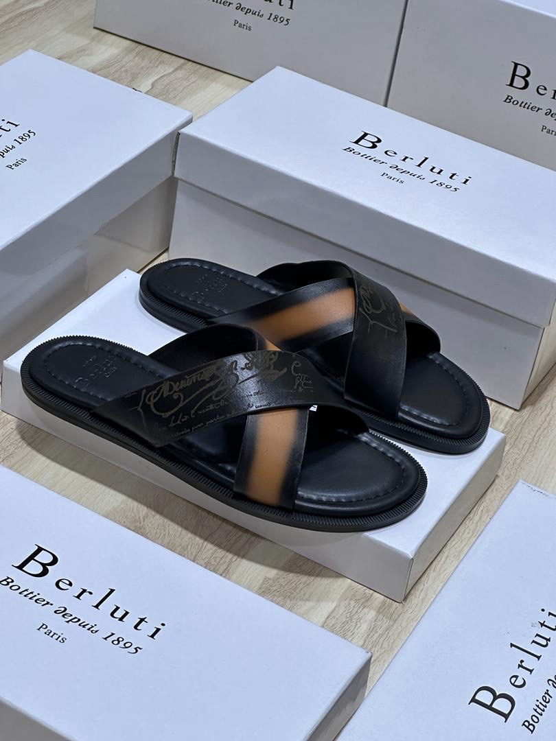 Berluti Printed Crossover Slide Sandals