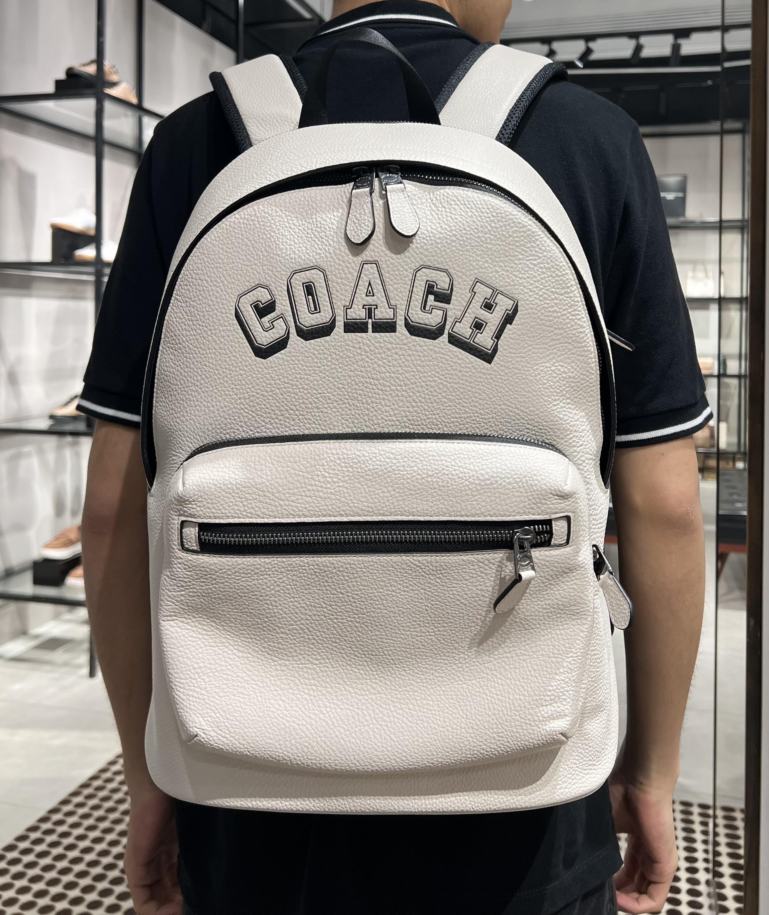 COACH White Collegiate Logo Backpack
