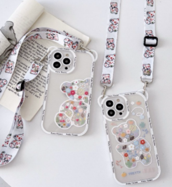 Floral Bear Phone Case Lanyard