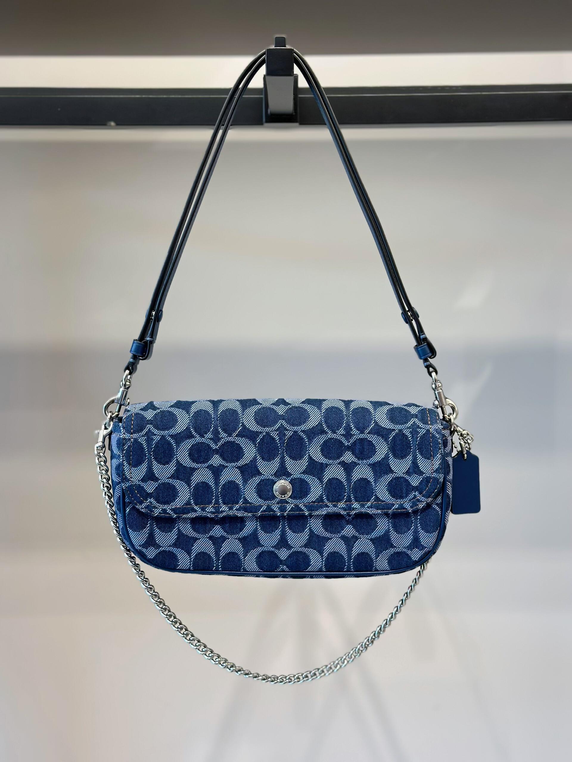 Denim Signature Chain Shoulder Bag