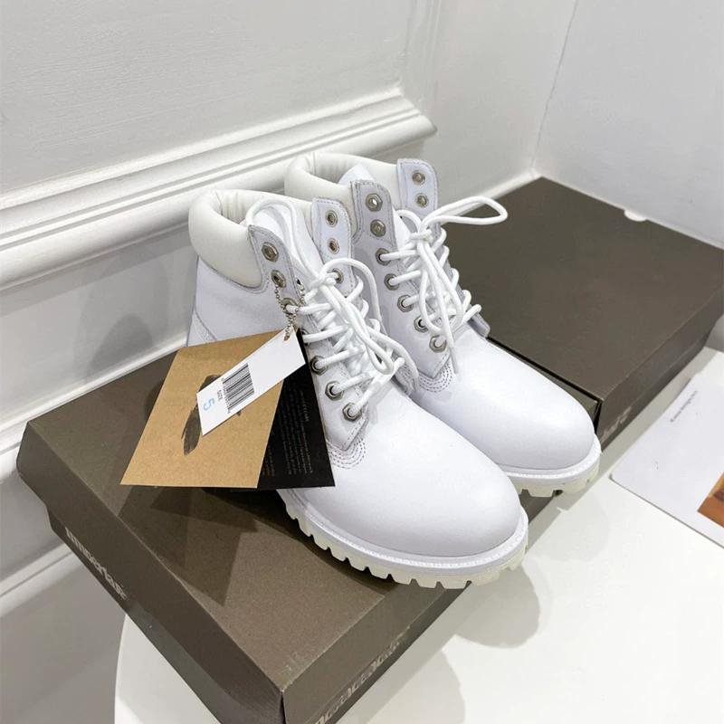 White Lace-Up Work Boots