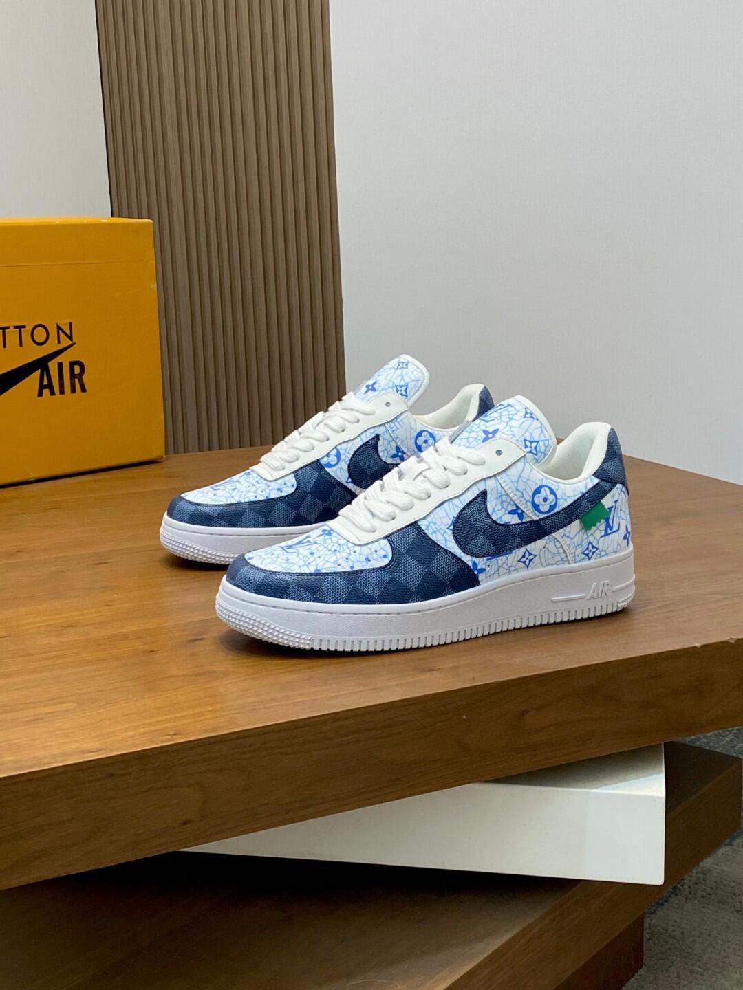 Louis Vuitton x Nike Air Force 1 Blue and White Sneakers