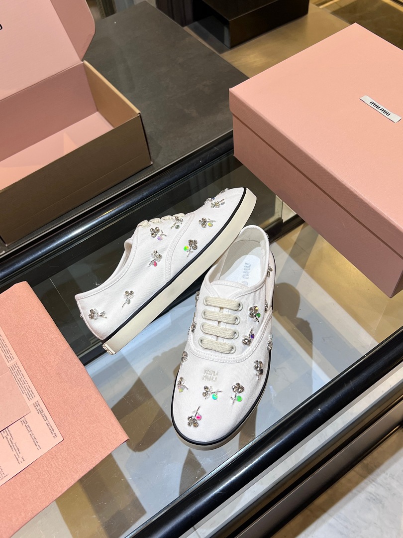Miu Miu Crystal Canvas Sneakers