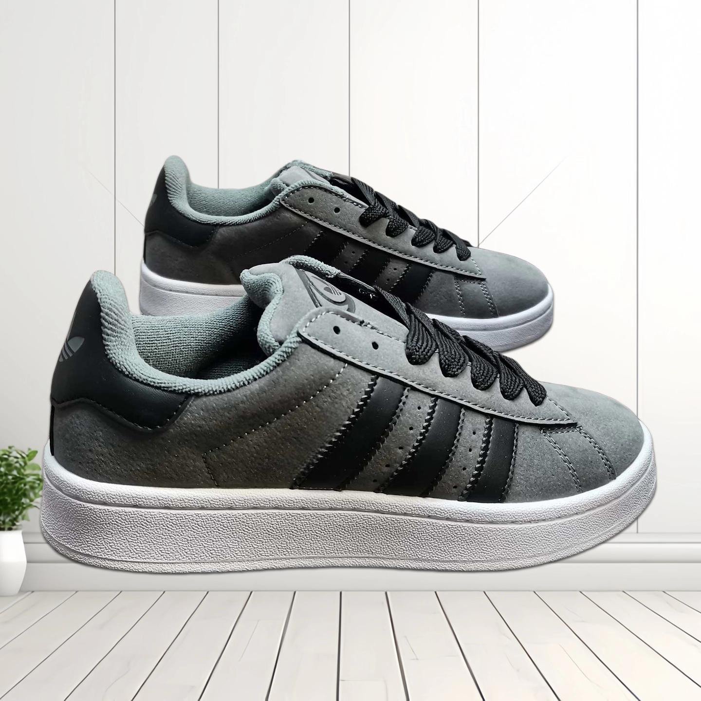 Gray and Black Suede Platform Sneakers