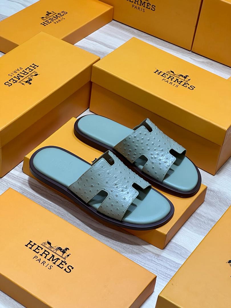 Hermès Ostrich-Embossed H Sandals