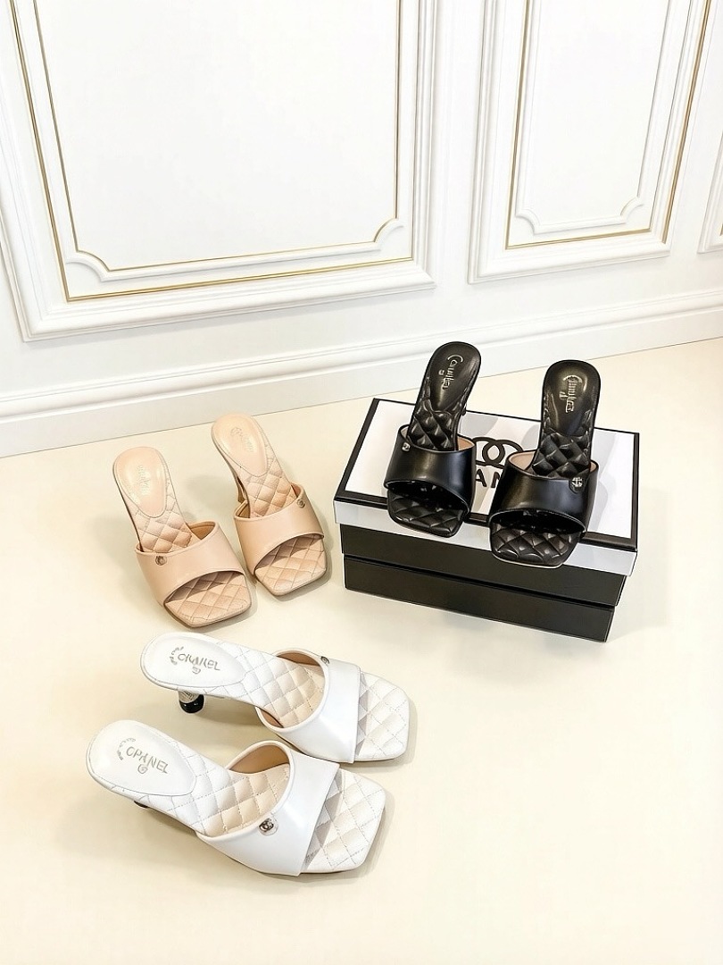 Quilted Square-Toe Heeled Mules